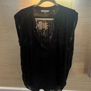 Rebecca Taylor sheer floral blouse with metal buttons